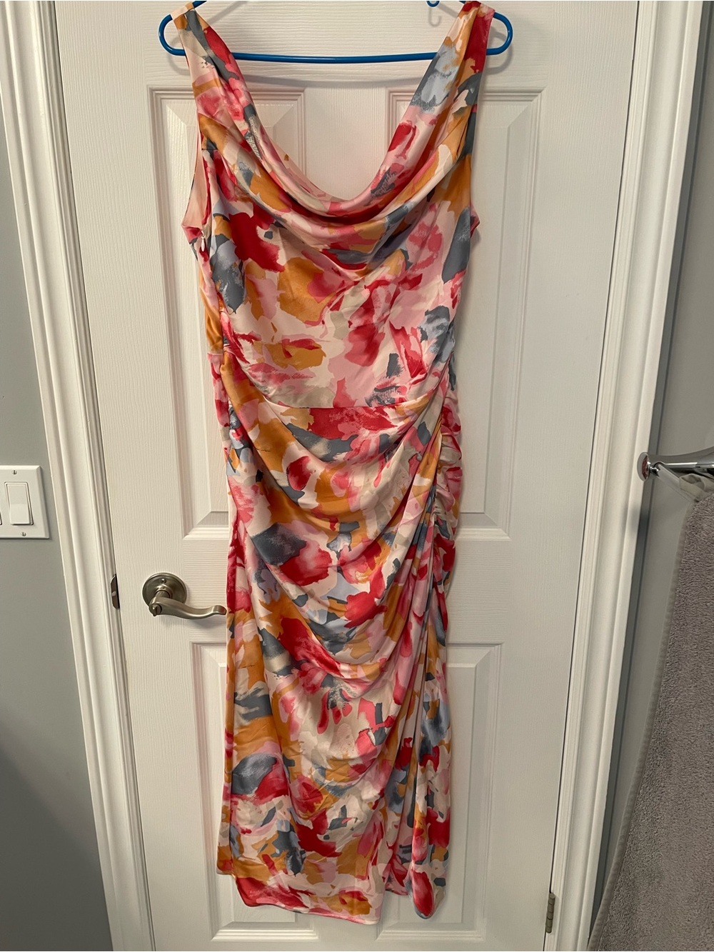Abercrombie & Fitch Pink Floral Cowl Midi Dress